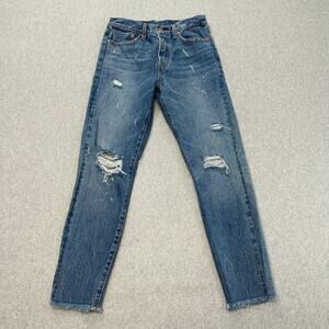 Levis Jeans WMNS Size 27 Wedgie Button Fly Hi-rise Med Wash Distressed Slim Y2K